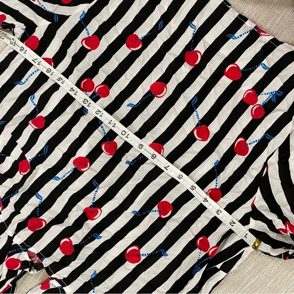 Cynthia Rowley Retro Tie Front Cherry and Stripe Blouse Size L - Picture 7 of 7